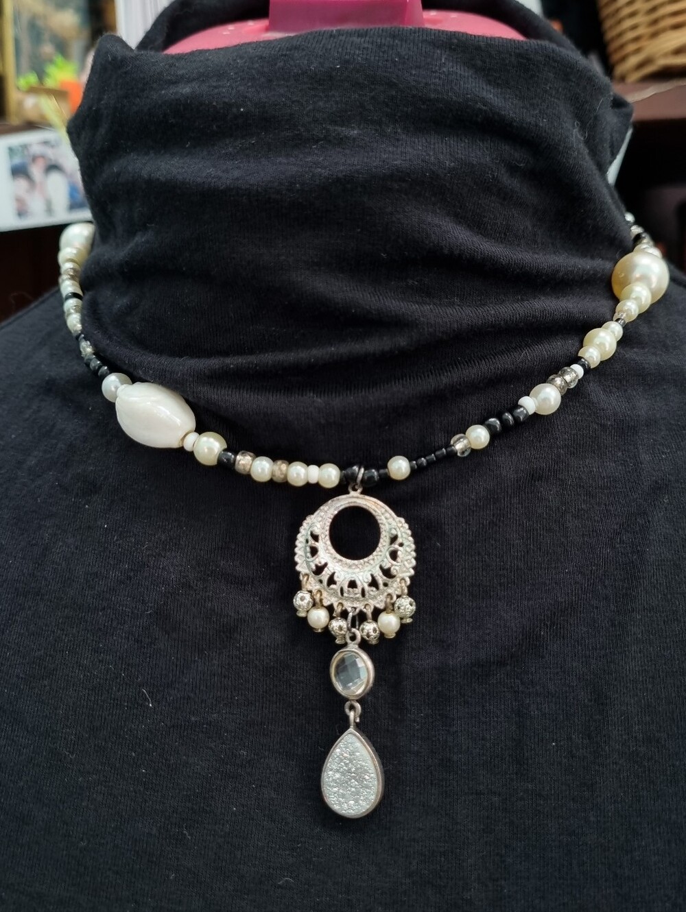 Ooak SLS Creation | Pearl And Black Asymmetrical Boho Y2K Necklace